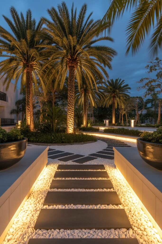 16 Luxury Night Garden Ideas With Dramatic Lighting (Modern & High-End Inspiration) 2 charcoal stone pathway
