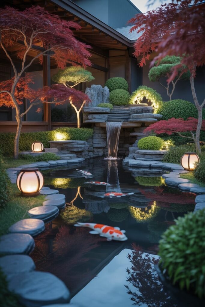 16 Luxury Night Garden Ideas With Dramatic Lighting (Modern & High-End Inspiration) 3 illuminated waterfall