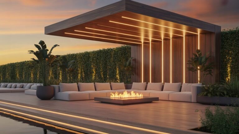 Modern patio with wooden pergola