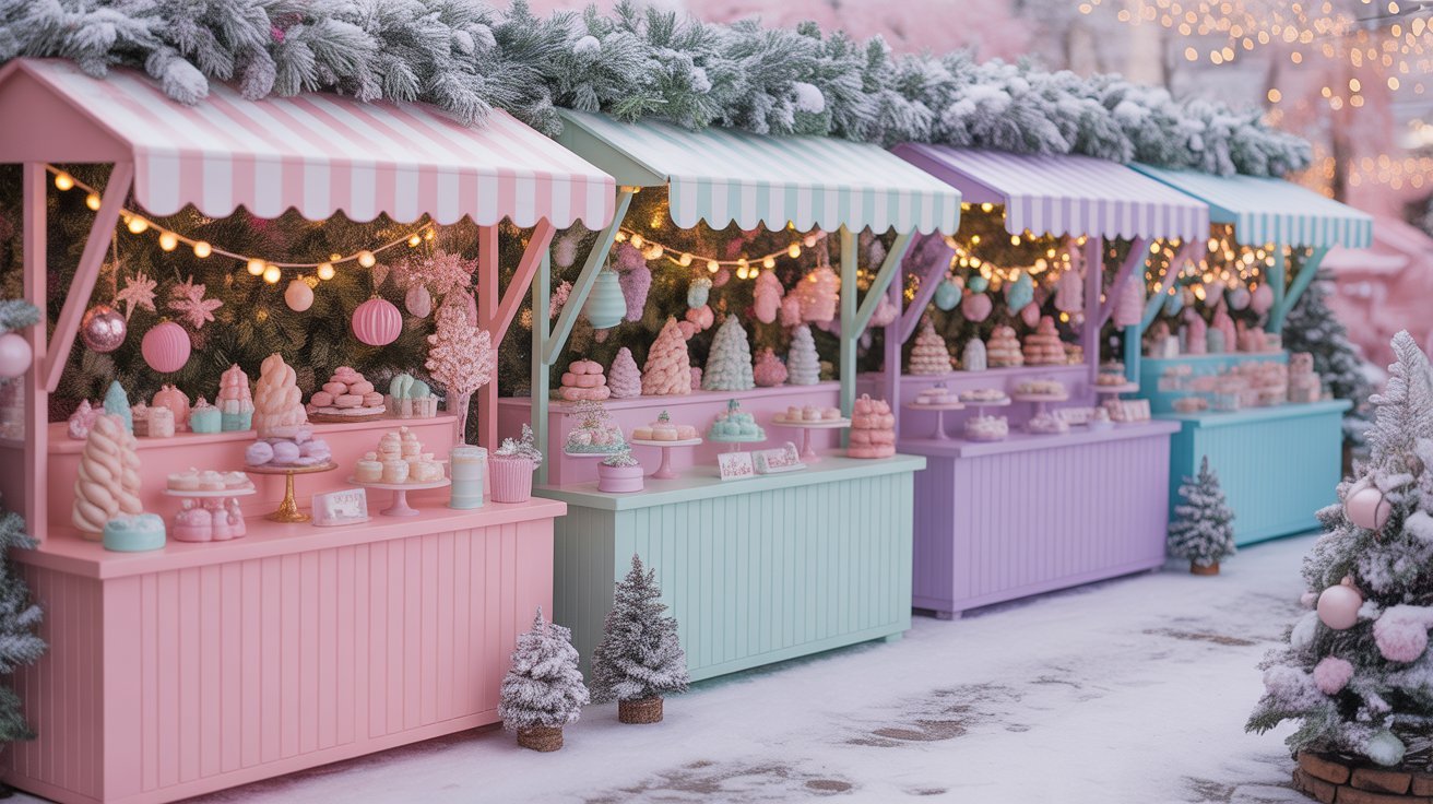 15 Stunning Pastel Christmas Dessert Stall Ideas (Whimsical Holiday Market Aesthetic) 1 christmas market scene