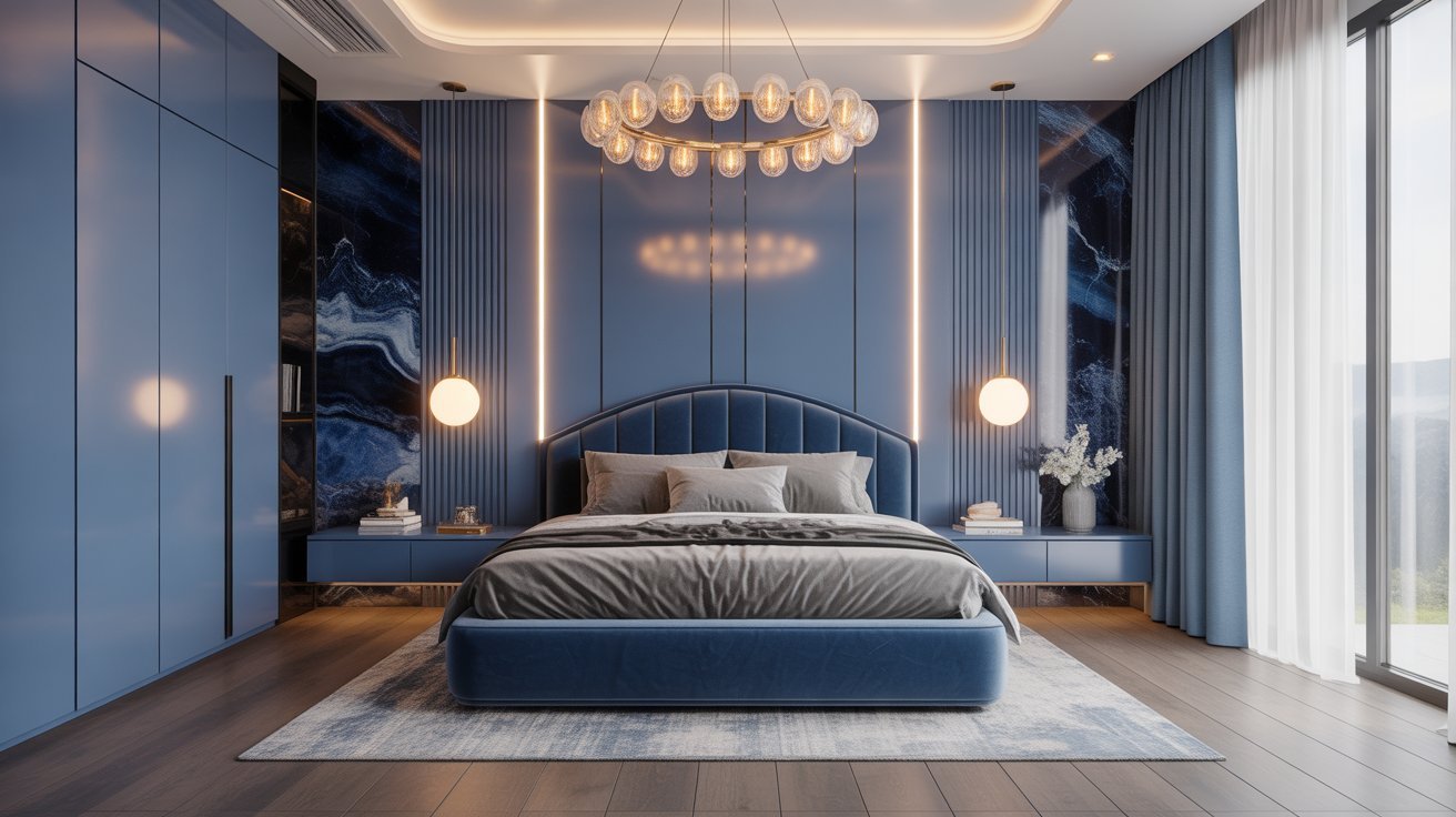 luxury blue bedroom