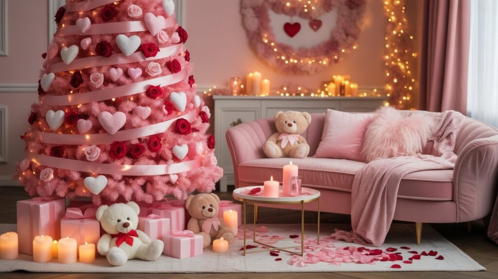 Christmas tree with oversized hearts