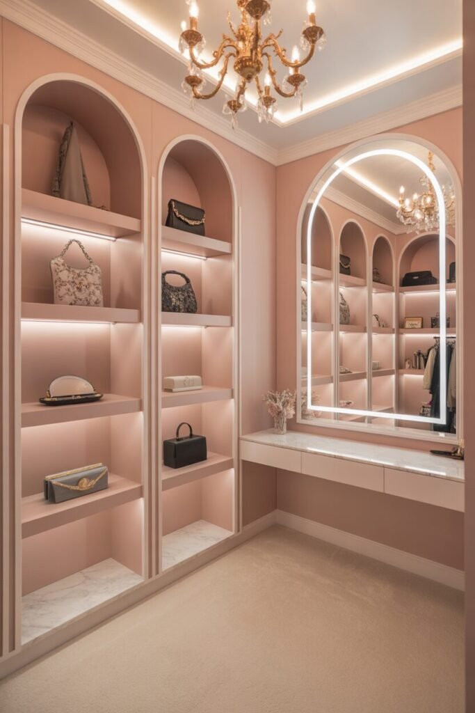 Pastel pink boutique-style closet