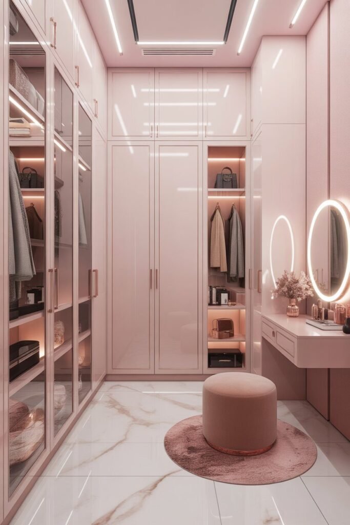 White and rose-gold luxury dressing room
