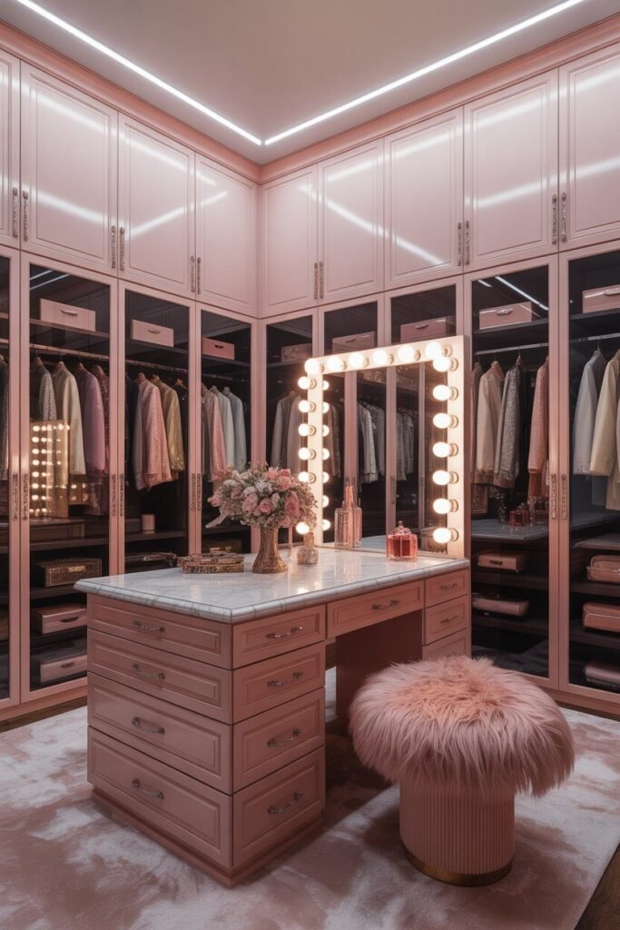 pink crystal-accent walk-in closet 