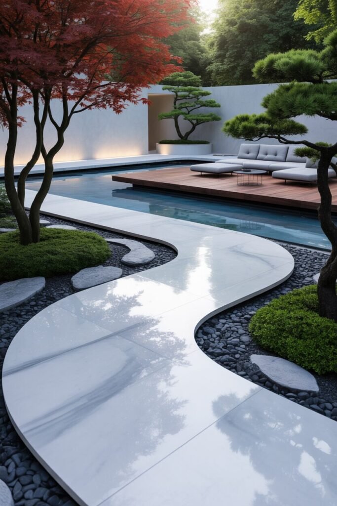 Modern Zen stone pathway garden