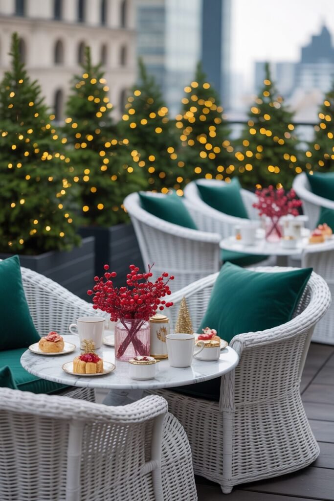 Rooftop Christmas tea setup