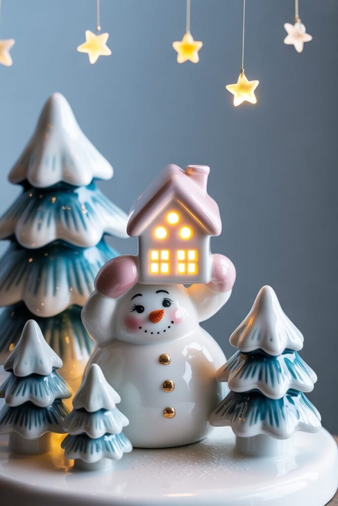 Pastel porcelain snowman