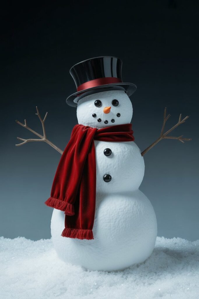 Chrome-finished metallic snowman