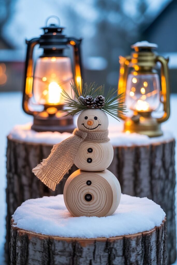 Handcrafted wooden snowman