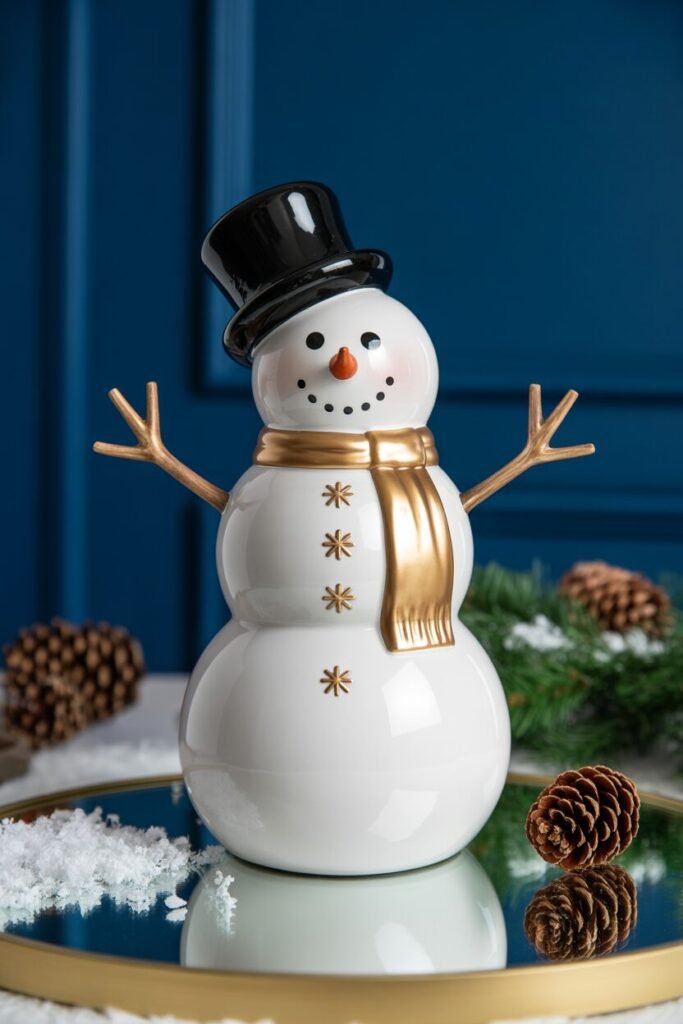 Glossy white ceramic snowman