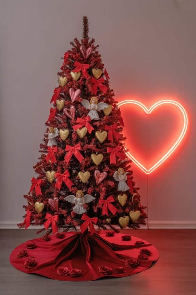 Red flocked Christmas tree