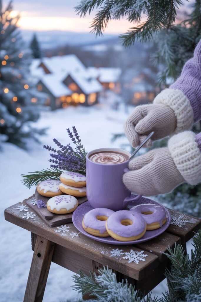 15 Stunning Pastel Christmas Dessert Stall Ideas (Whimsical Holiday Market Aesthetic) 3 Lavender hot chocolate stand