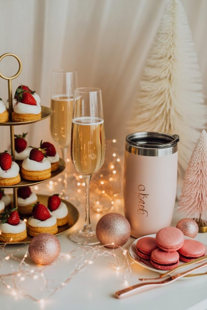 15 Stunning Pastel Christmas Dessert Stall Ideas (Whimsical Holiday Market Aesthetic) 7 Cream and champagne holiday drink bar