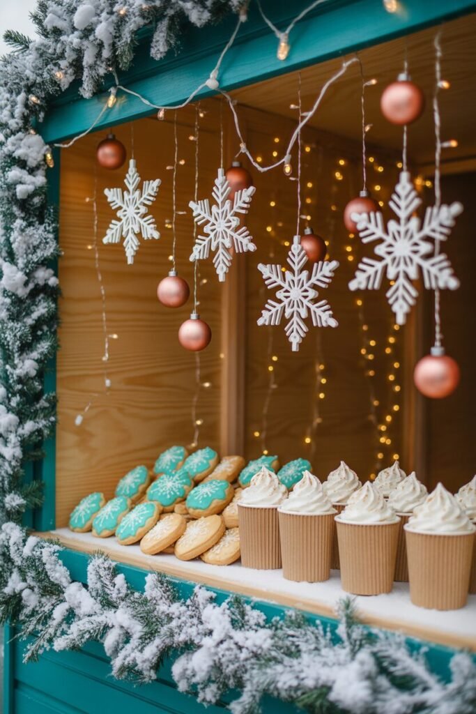 15 Stunning Pastel Christmas Dessert Stall Ideas (Whimsical Holiday Market Aesthetic) 12 Frosty teal dessert