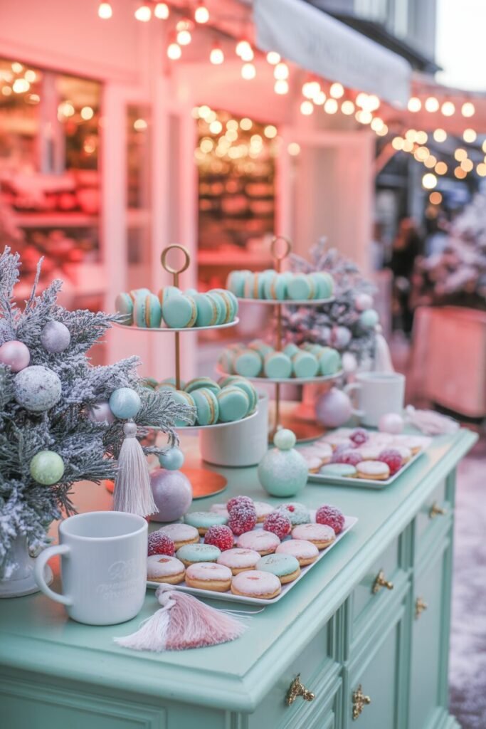 15 Stunning Pastel Christmas Dessert Stall Ideas (Whimsical Holiday Market Aesthetic) 16 Seafoam Christmas dessert