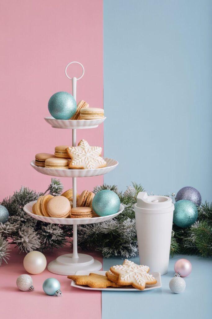 15 Stunning Pastel Christmas Dessert Stall Ideas (Whimsical Holiday Market Aesthetic) 13 Matte white Christmas pastry stall