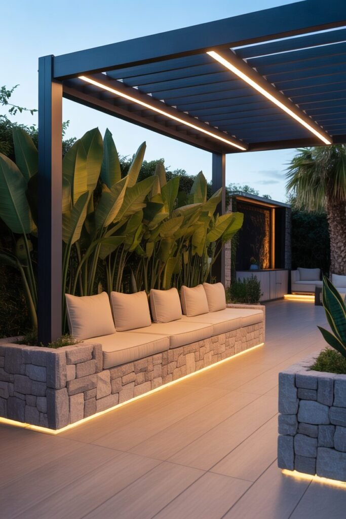 Patio with two-tier pergola 