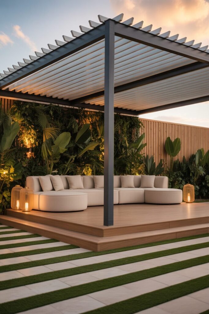 Modern patio with double-level pergola