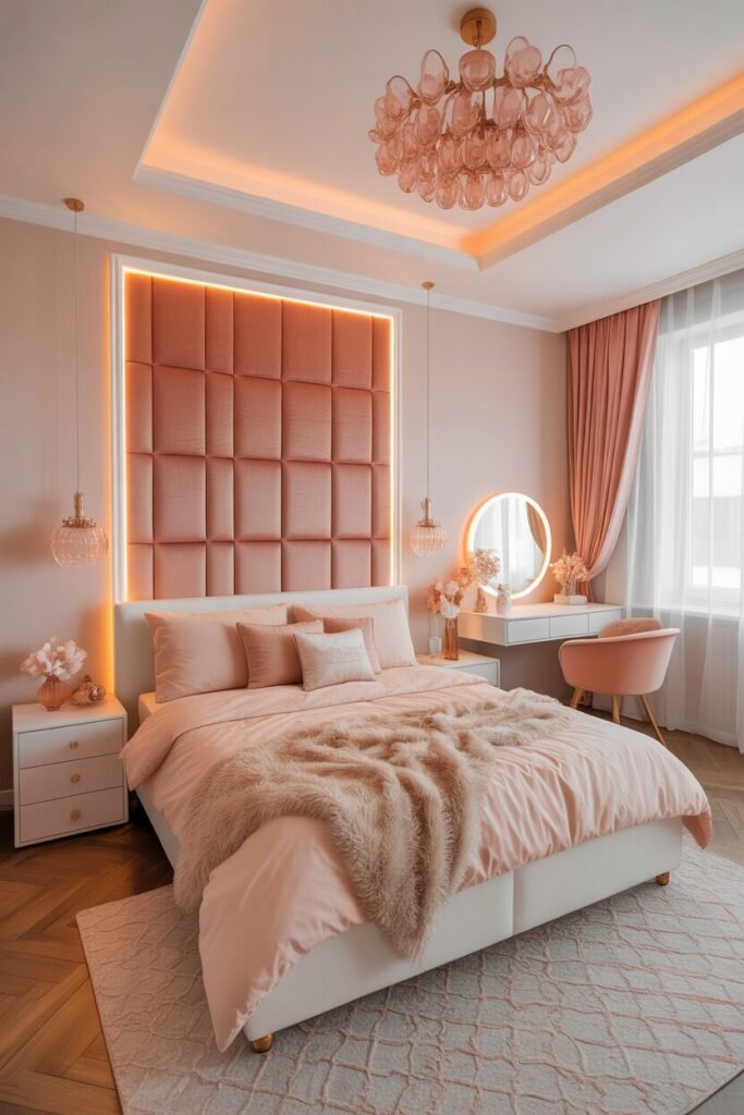  modern bedroom with LED ceiling 