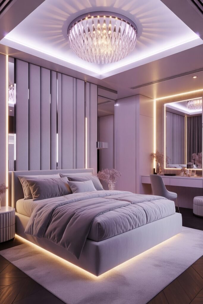  modern bedroom with LED ceiling 