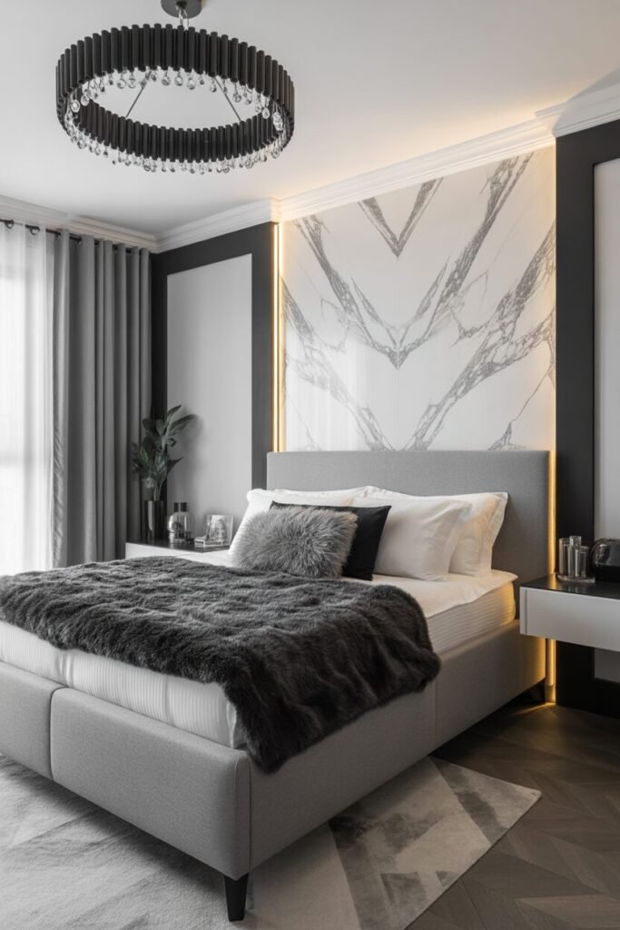  modern bedroom with LED ceiling 