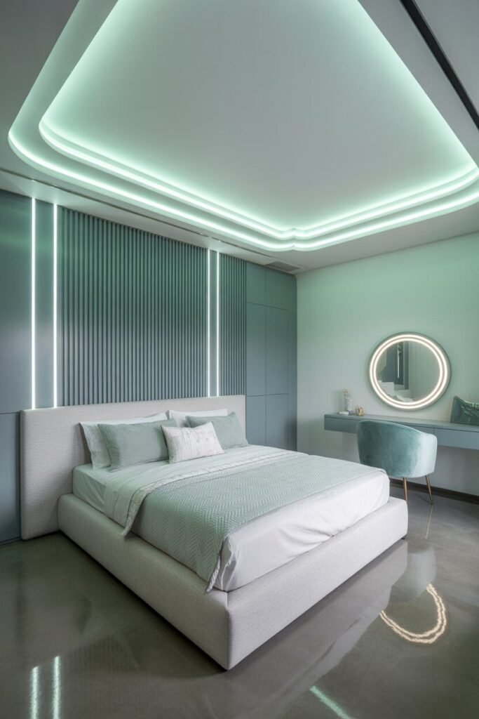  modern bedroom with LED ceiling 