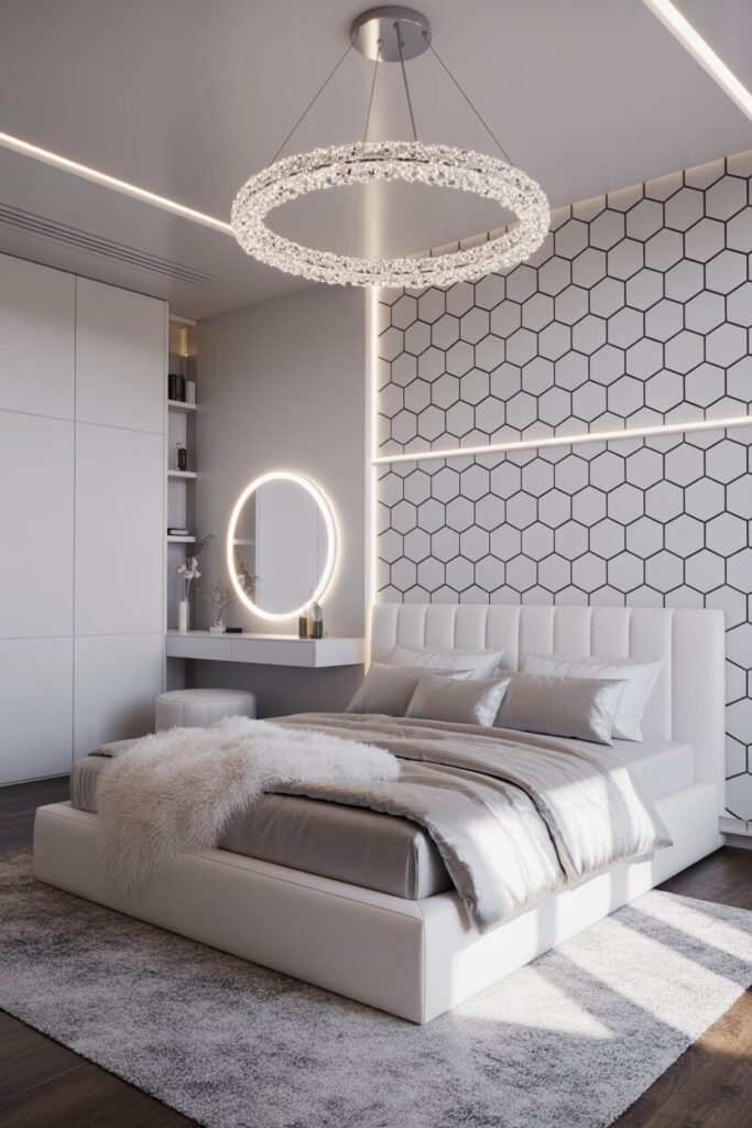  modern bedroom with LED ceiling 