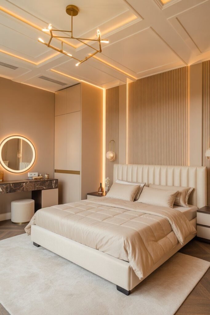  modern bedroom with LED ceiling 