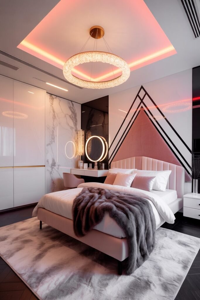  modern bedroom with LED ceiling 