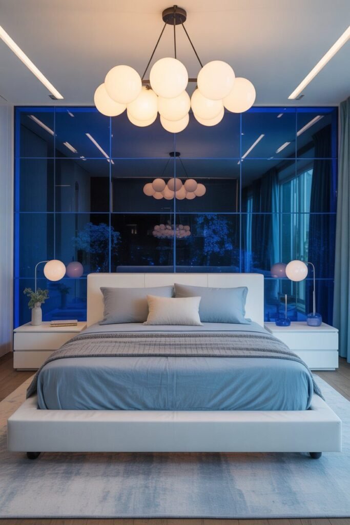 Blue glass glow bedroom