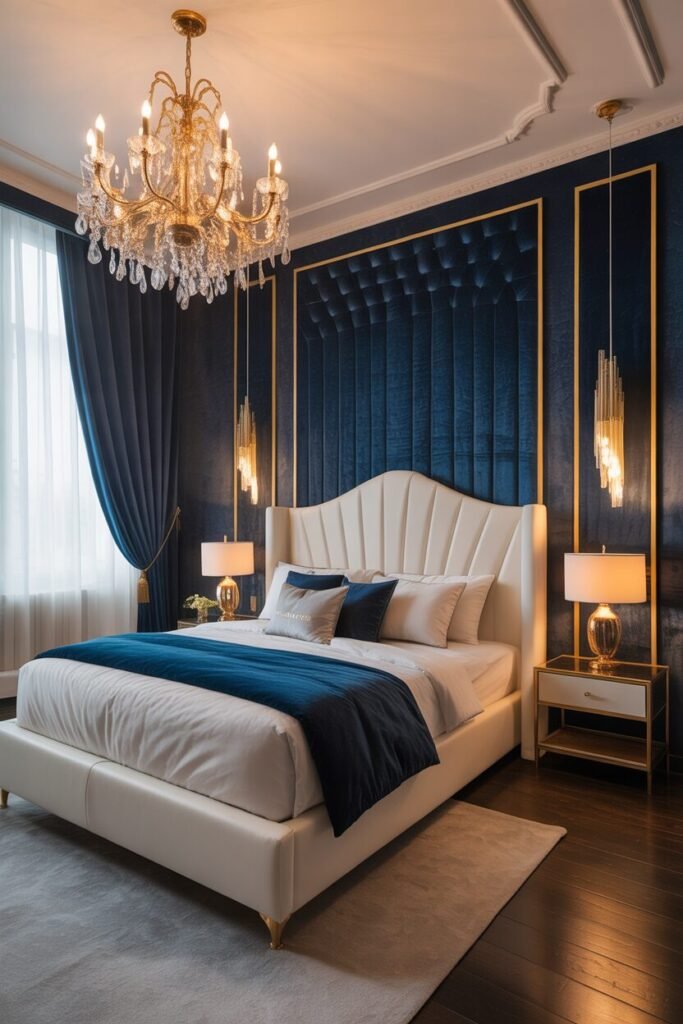 Blue velvet luxury bedroom