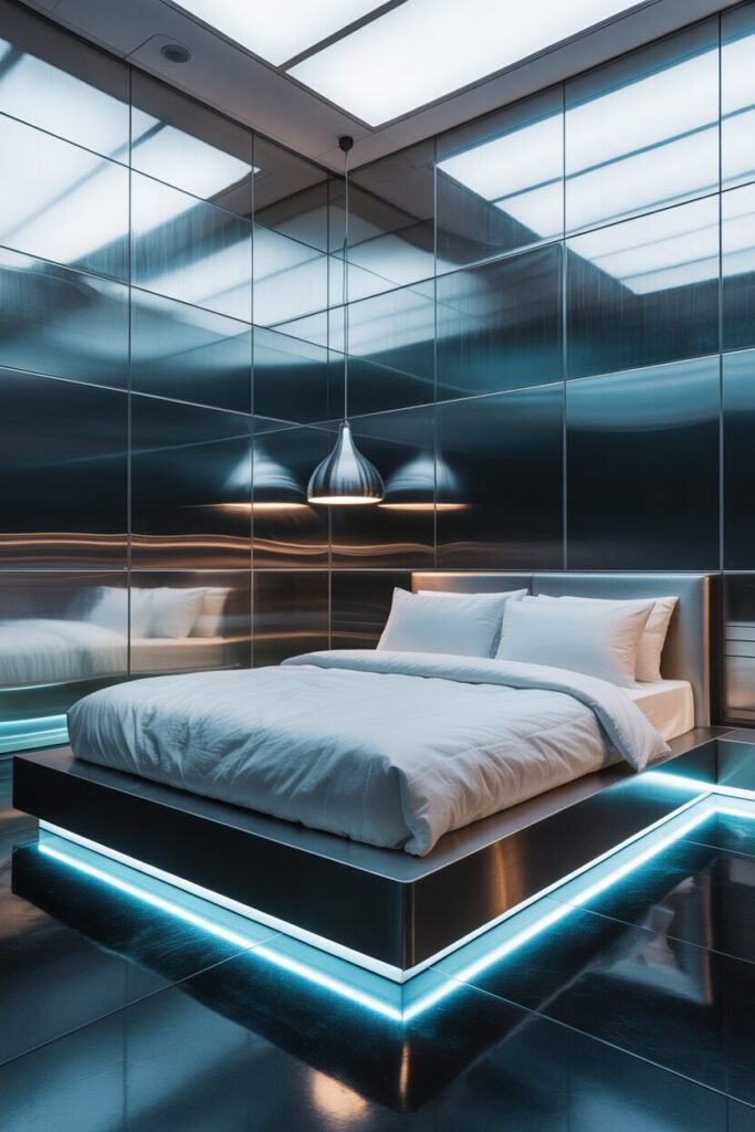 Midnight blue metallic bedroom