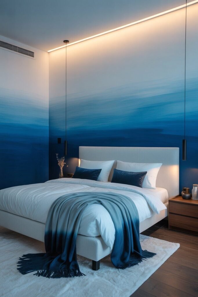 Blue gradient artistic bedroom 