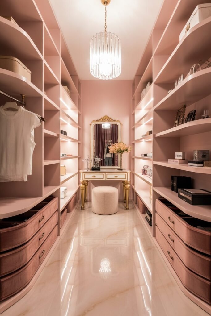 Luxury boutique-style pink closet