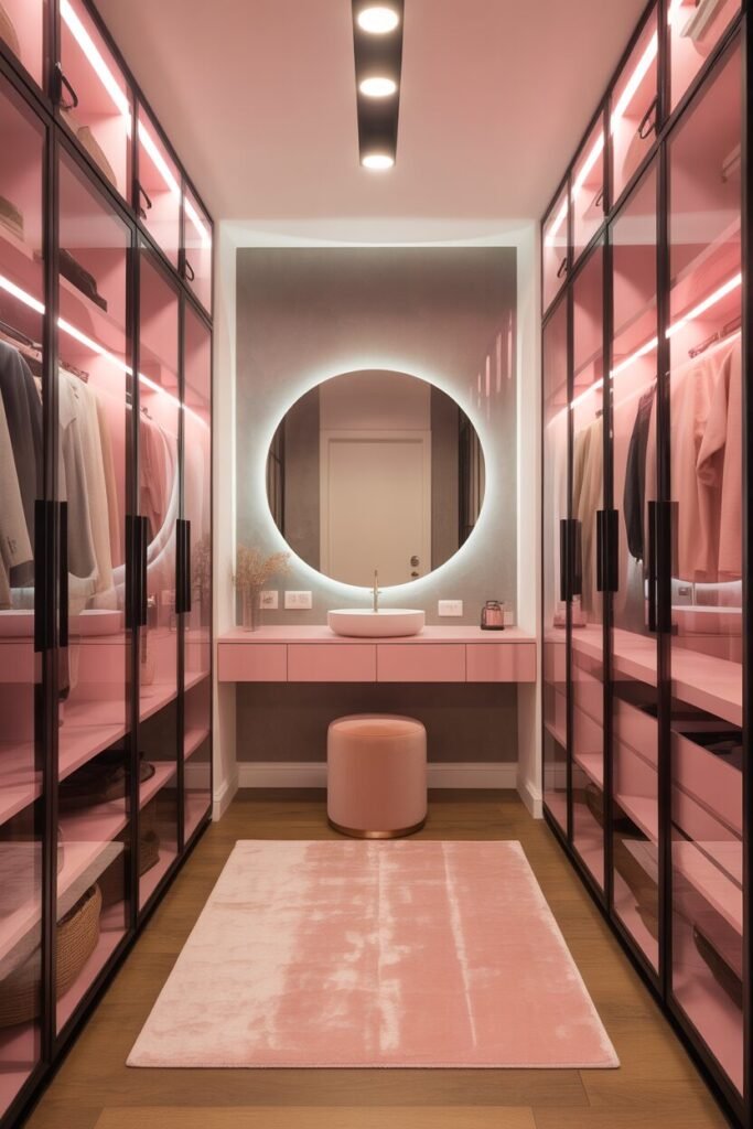 Frosted pink glass closet 