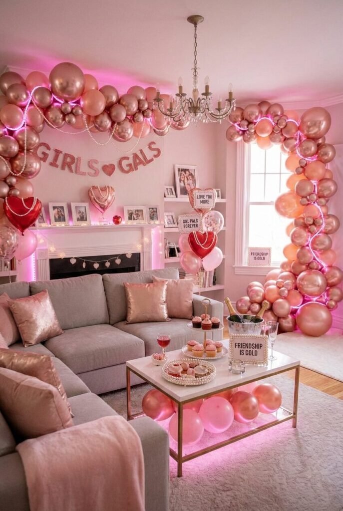 15 Galentine’s Day Decor Ideas 2026 – Luxury Feminine Celebration Styles 5 Rose-gold Galentine’s decor