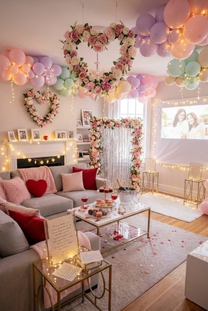 15 Galentine’s Day Decor Ideas 2026 – Luxury Feminine Celebration Styles 8 Floral heart Galentine’s decor