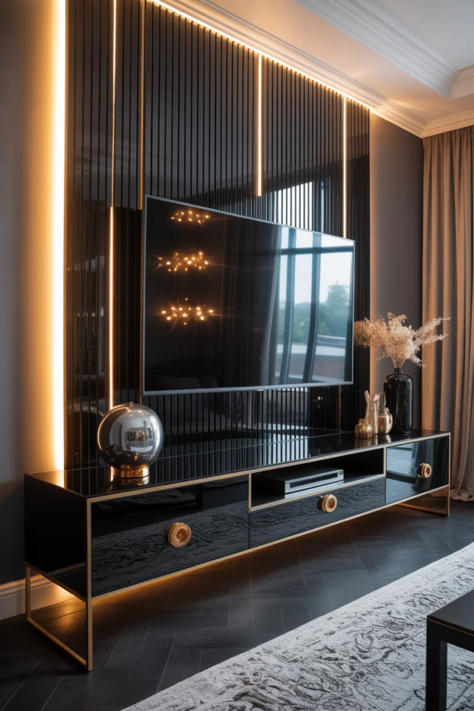  luxury TV wall glass design