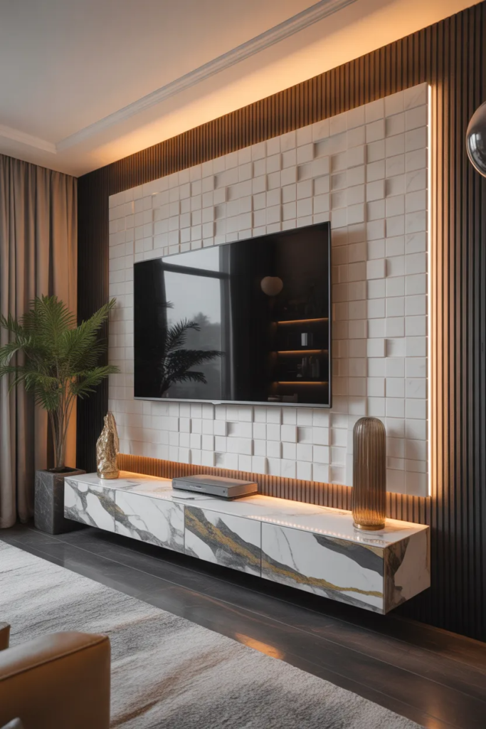 luxury TV wall stone design