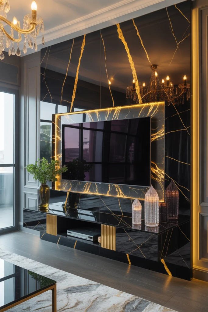  luxury TV wall marble design