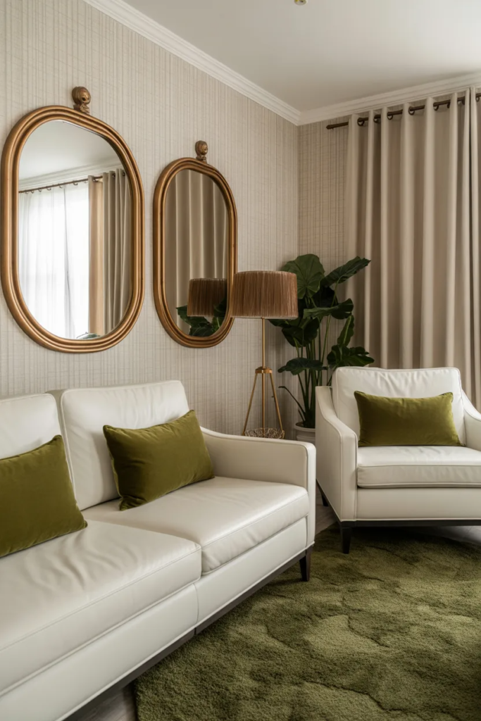 olive green sofa pillow styling