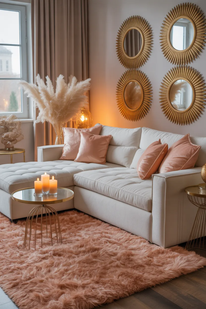 peach sofa pillow styling