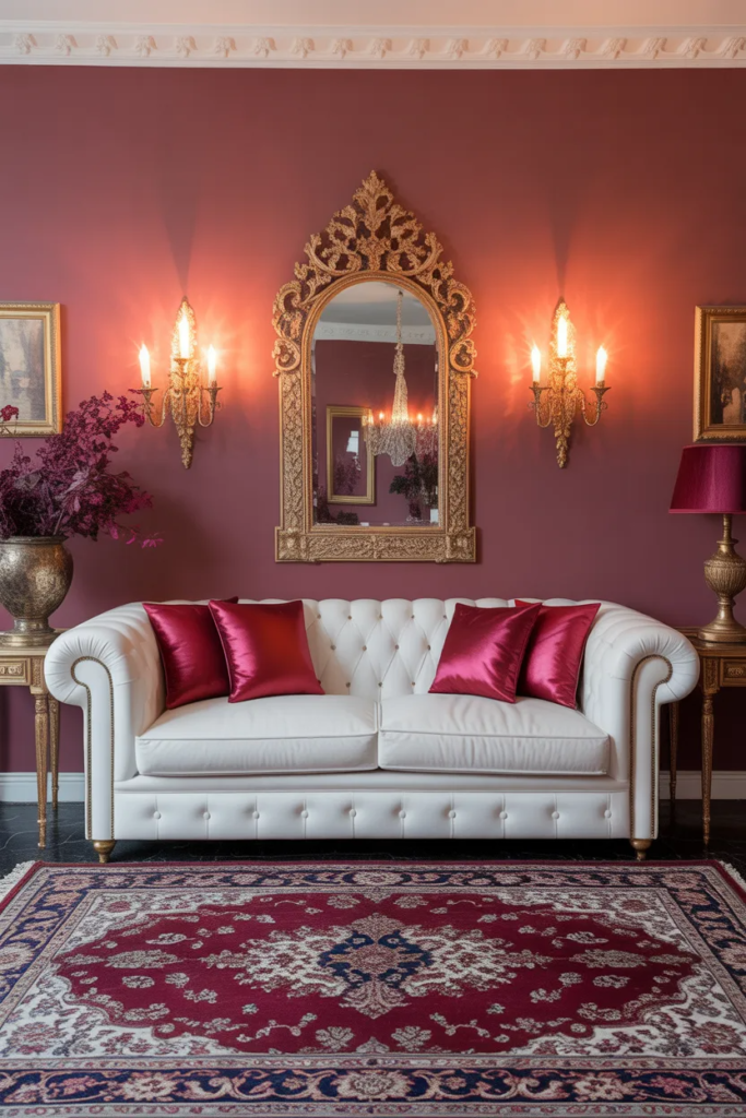  wine red sofa pillow styling