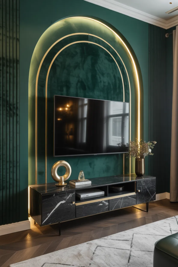  luxury TV wall velvet green