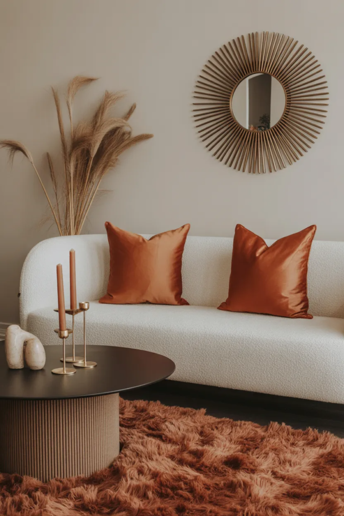  burnt orange sofa pillow styling