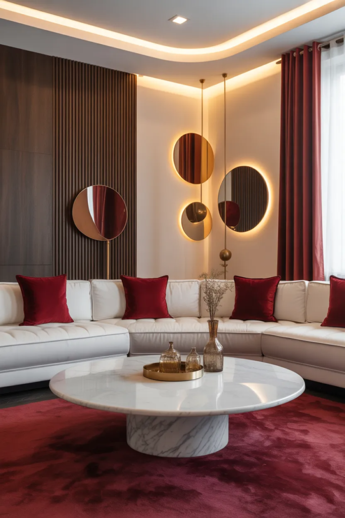 ruby red sofa pillow styling