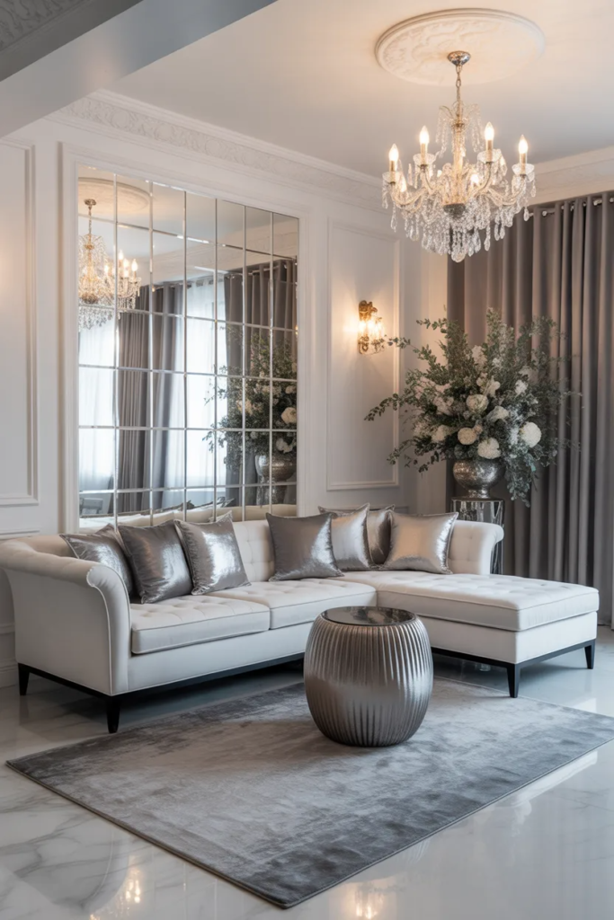 silver gray sofa pillow styling