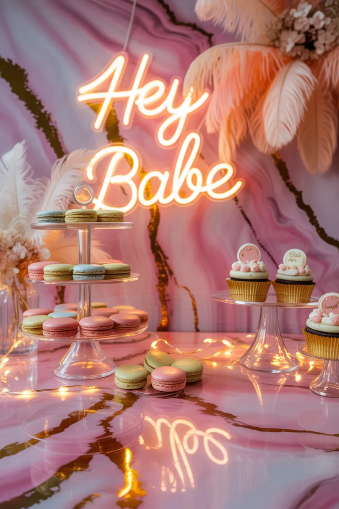 Galentine’s dessert setup pink