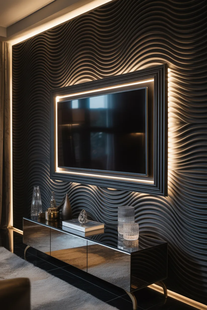 luxury TV wall textured black